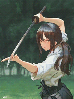Girl with a katana. - animated wallpaper for phone - 1450463